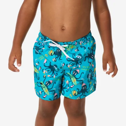 DECATHLON Detské plážové šortky 100 Fun tyrkysové 7-8 r (123-130 cm)