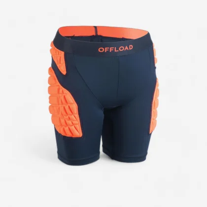 OFFLOAD Detské spodné ochranné šortky na ragby R500 oranžové 8-9 r (131-140 cm)