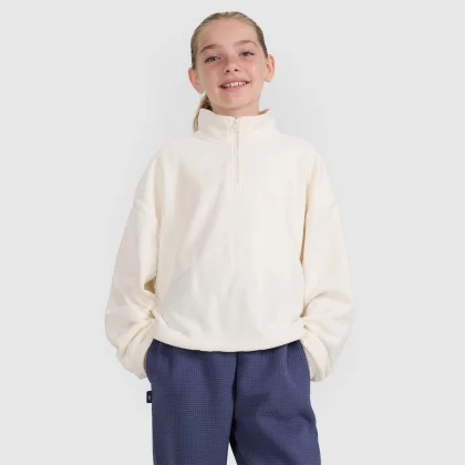 Dievčenský oversize fleece so stojačikom - biely