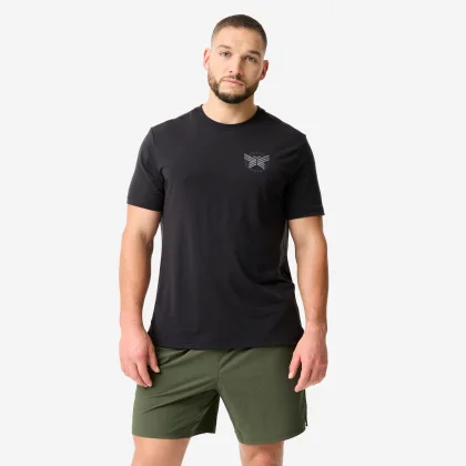 DOMYOS Pánske fitness tričko elastické čierno-sivé M