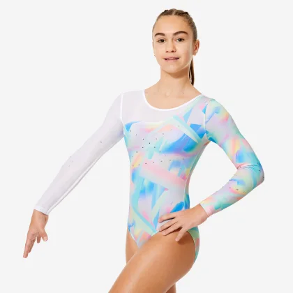 DOMYOS Gymnastický trikot s dlhými rukávmi biely 8-9 r (131-140 cm)