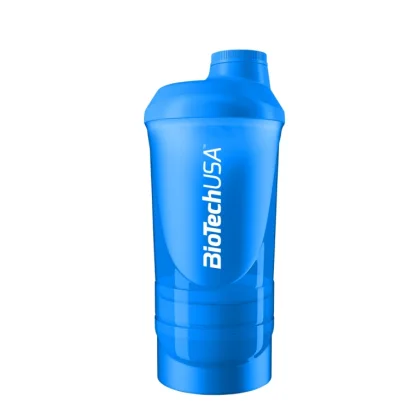 BioTech USA Šejker Wave+ modrý priesvitný - 850 ml (500ml + 150 ml + 200 ml)