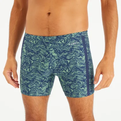 DECATHLON Pánske boxerkové plavky 100 Yoko Wave dlhé modré-kaki S