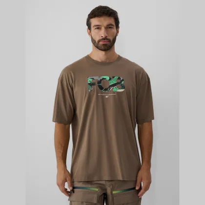 T-shirt loose s potlačou pánsky - hnedý