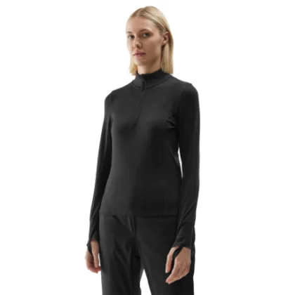 Dámská zateplená lyžařská mikina s 1 2 zipem 4F BRUSHED UNDERWEAR-AW23UBRUF043-20S-DEEP BLACK