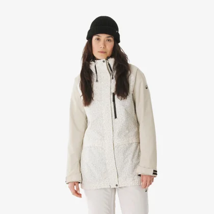 DREAMSCAPE Dámska lyžiarska/snowboardová bunda 500 dlhá béžová 2XL