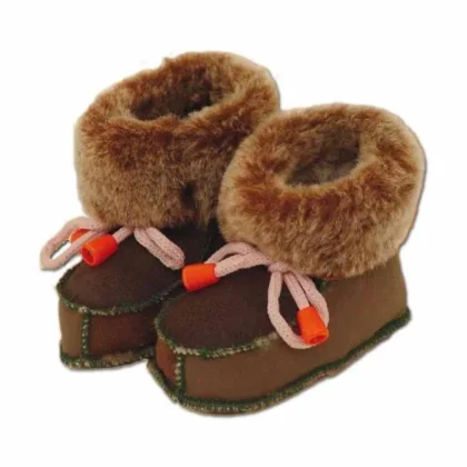 Ovčíno dětské kožené botičky capáčky POUZE M - délka chodidla do 11 cm (hnědo-bílá) (VÝPRODEJ)
