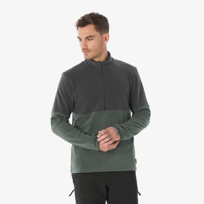 QUECHUA Pánska fleecová turistická mikina MH500 1/2 zips zelená 2XL
