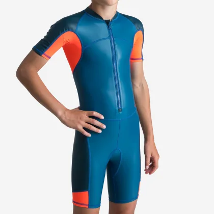 DECATHLON Chlapčenská plavecká kombinéza Kloupi modro-červená 5-6 r (113-122 cm)