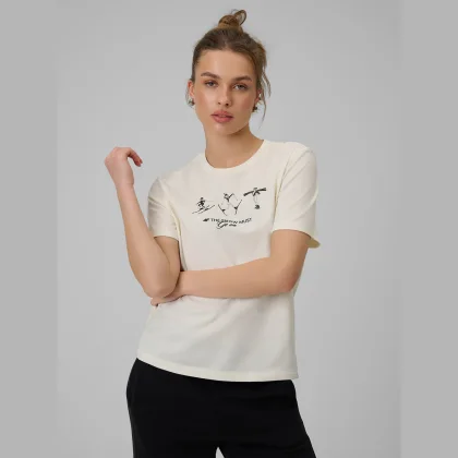 T-shirt regular s potlačou dámsky - béžový