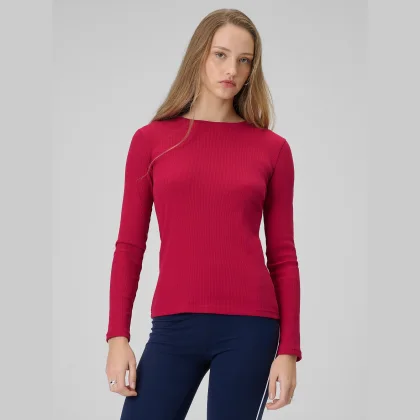 Longsleeve slim z rebrovanej pleteniny dámsky - ružový