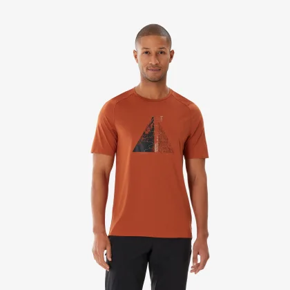 QUECHUA Pánske turistické tričko MH500 krátky rukáv hnedé 2XL