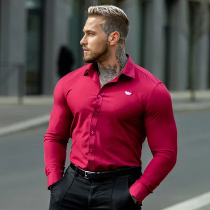 Strečová košeľa Iron Aesthetics Slim Stretch, bordová