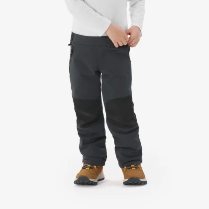 QUECHUA Detské softshellové turistické nohavice MH900 2-6 r. čierne 4-5 r (103-112 cm)