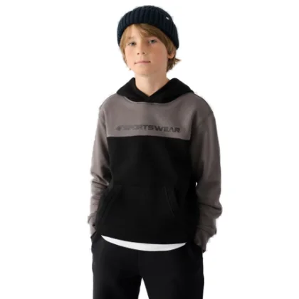 Chlapčenská mikina s kapucňou 4F JUNIOR SWEATSHIRT-JWAW24TSWSM1222-20S-DEEP BLACK