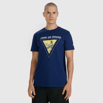 T-shirt regular s potlačou pánsky - tmavomodrý