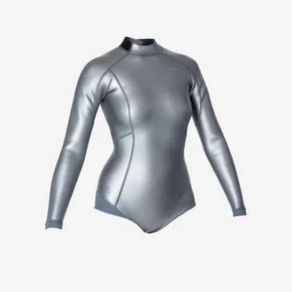 SUBEA Dámsky neoprénový top s dlhým rukávom na freediving FRD500 glide skin 1,5mm sivý M