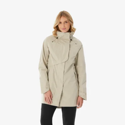 QUECHUA Dámska dlhá nepremokavá bunda NH500 béžová M
