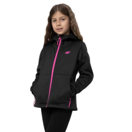 Dievčenská turistická softshellová bunda 4F JUNIOR SOFTSHELL JACKET F042-20S-DEEP BLACK