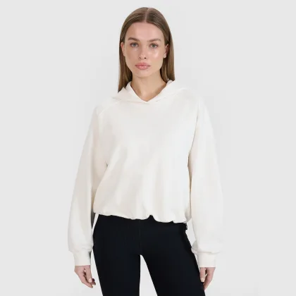 Dámska nerozopínateľná cropped tepláková mikina s kapucňou 4F | Anna Lewandowska - biele