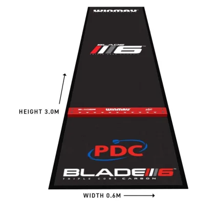 Koberec k terču na šípky Winmau Pro Zone Precision BLADE 6 čierny s červenou odhodovou lištou