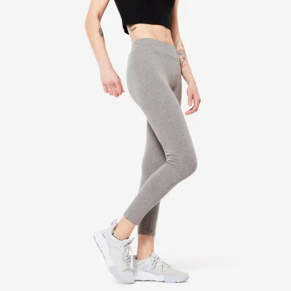 DOMYOS Dámske 7/8 legíny Fit+ 500 Slim na fitness sivé melírované S (W28 L31)