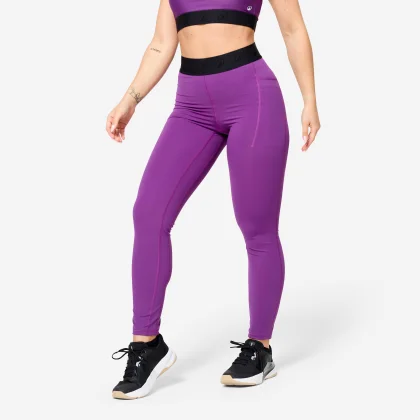 DOMYOS Dámske fitness legíny s pružným pásom fialové XS (W26 L30)
