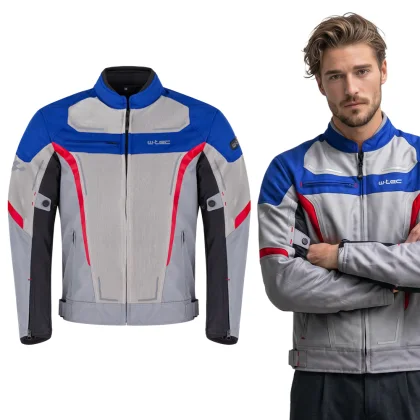Letná pánska moto bunda W-TEC Mirelio Farba šedo-modro-červená,