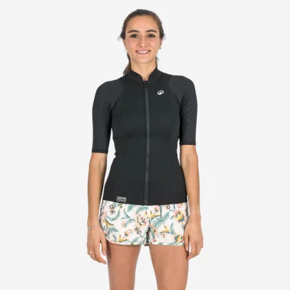 DECATHLON Dámsky neoprénový top Yulex 100 1,5mm proti UV žiareniu s krátkym rukávom čierny L