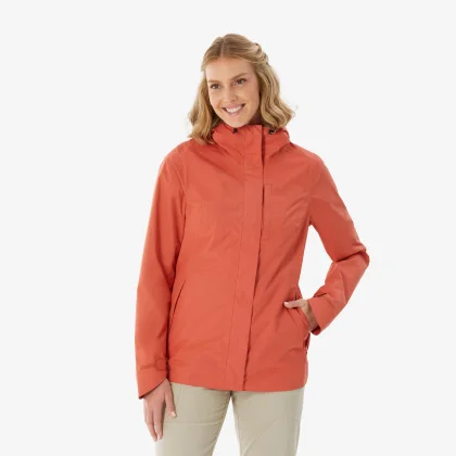 QUECHUA Dámska nepremokavá turistická bunda NH500 oranžová XL