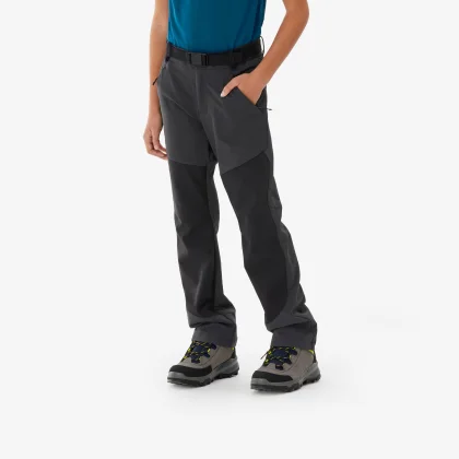 QUECHUA Detské turistické softshellové nohavice MH900 7-15 r. sivo-čierne 12-13 r (151-160 cm)
