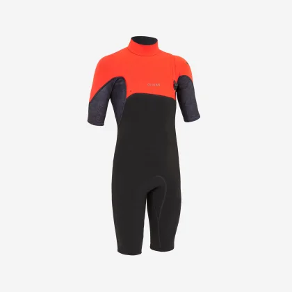 OLAIAN Detský krátky neoprén Shorty 900 na surf s hrúbkou 1,5 mm čierno-oranžový 14-15 r (161-172 cm)