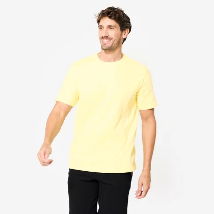 DOMYOS Pánske tričko na fitness, priedušné, žltá pastelová 4XL