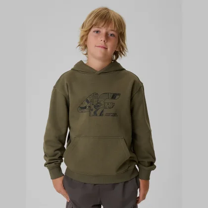 Tepláková mikina regular s kapucňou chlapčenská - khaki