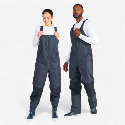 DECATHLON Náprsenkové nohavice 300 na jachting unisex sivé XL