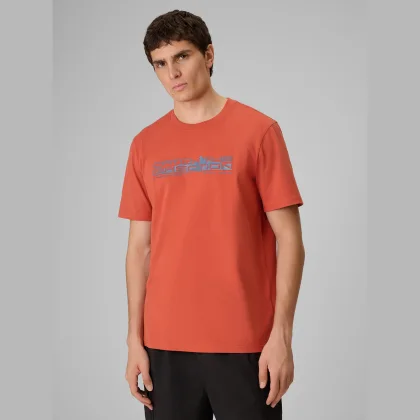 T-shirt regular s potlačou pánsky - koralový