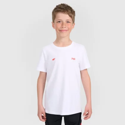 T-shirt regular s potlačou detský 4F JUNIOR x Robert Lewandowski - biely