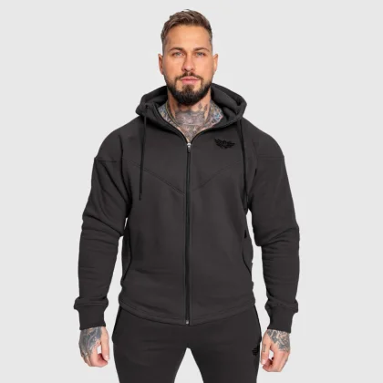 Fitness mikina so zipsom Iron Aesthetics ROUND, sivá