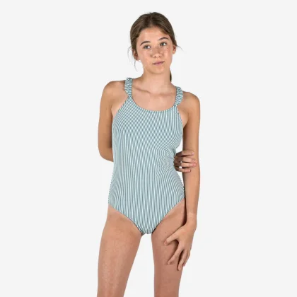 DECATHLON Dievčenské jednodielne plavky Lanzarote kaki 8-9 r (131-140 cm)