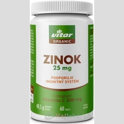 VITAR ORGANIC Zinok na podporu imunitného systému 25 mg, 60 tbl