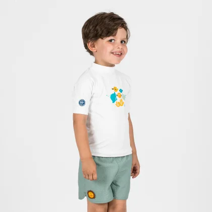 DECATHLON Detské tričko s UV ochranou a krátkym rukávom s motívom rýb 24 m (82-88 cm)
