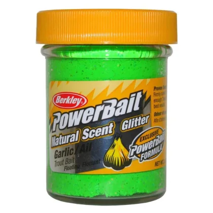 BERKLEY PowerBait Natural Glitter Trout Dough Spring Green, Garlic