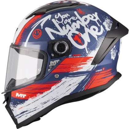 MT Helmets Dětská integrální helma na motorku Stinger 2 Rocket C17 modro-červeno-bílá