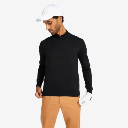 INESIS Pánsky golfový pulóver s výstrihom do V čierny S
