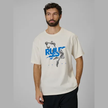 T-shirt loose s potlačou pánsky - béžový