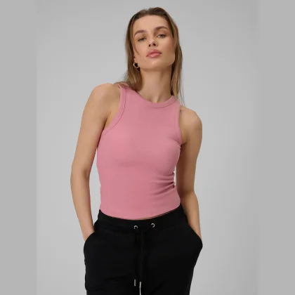 Top slim z rebrovanej pleteniny dámsky - ružový