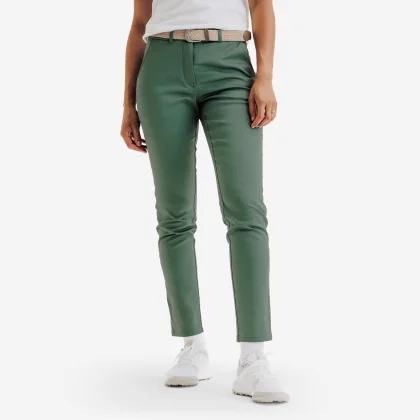 INESIS Dámske bavlnené golfové chino nohavice MW500 zelené XS-S (L30)