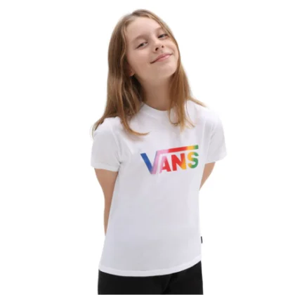 Dievčenské tričko s krátkym rukávom VANS GR FLYING V CREW GIRLS-WHITE-CYCLAMEN