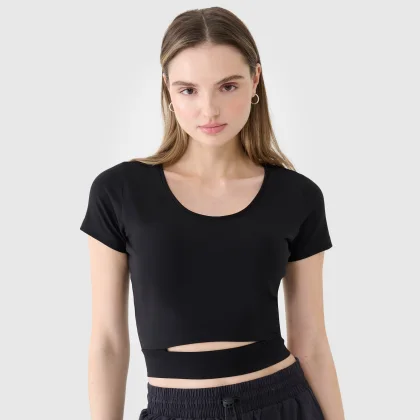 Dámske crop top tričko bez potlače - čierne
