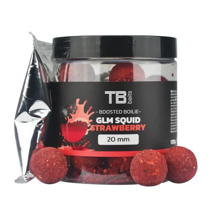 Dipované boilie TB Baits Boosted GLM Squid Strawberry, 120 g priemer 24 mm